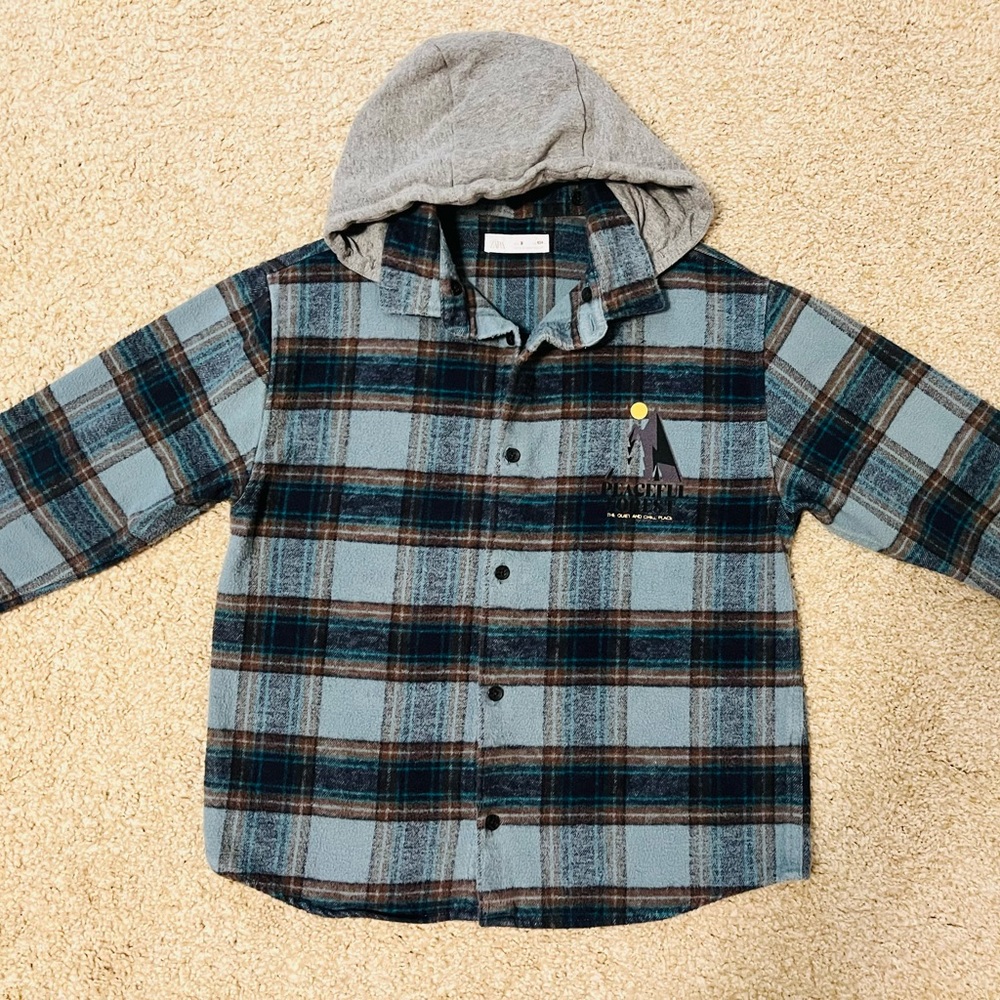 Zara Boys Plaid Hooded Shirt